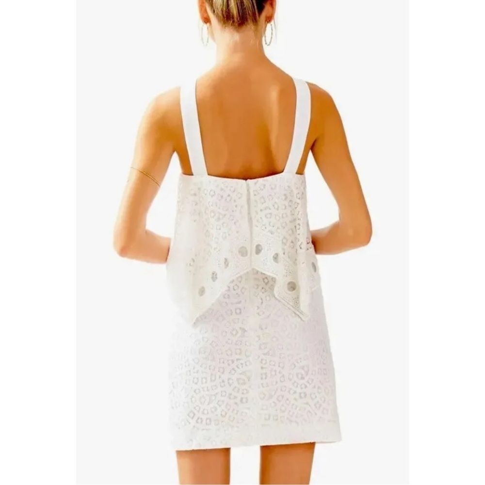 Lilly Pulitzer Pearson White Oyster Shell Lace Handkerchief Popover Dress Size 4 - Picture 2 of 6